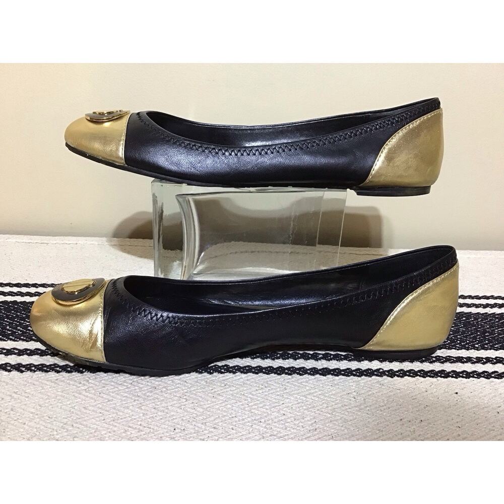 Coach Women’s Shoes Black Gold Flats Sz 10 Old Money Preppy Career Luxury Event - Picture 9 of 9